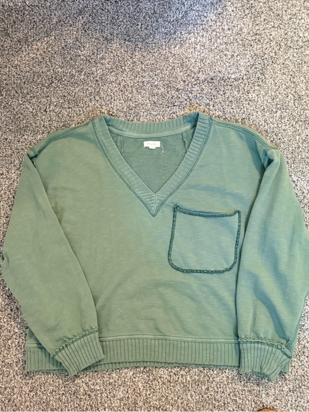 Anthropologie Sage Green V-Neck Pocket Sweatshirt